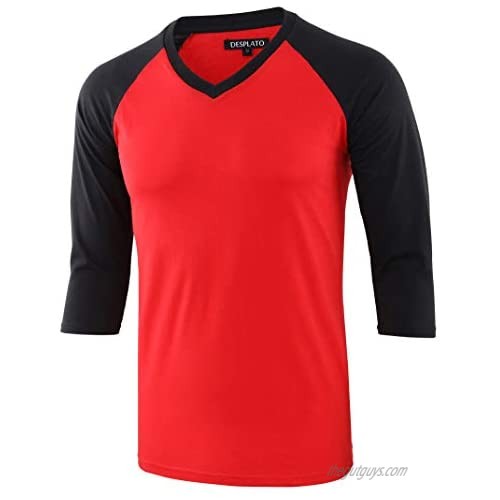 DESPLATO Men's Casual 3/4 Sleeve V Neck Active Baseball Sports Running T Shirts