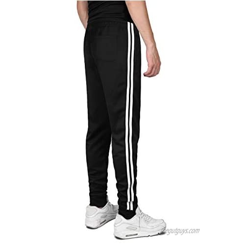 DISHANG Men's Joggers Track Pants 2 Stripes Athletic Running Jogging Bottoms Multi Pockets Slim Fit Sweatpants