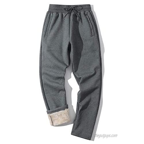 Gihuo Men's Athletic Sherpa Lined Sweatpants Winter Warm Track Pants Jogger