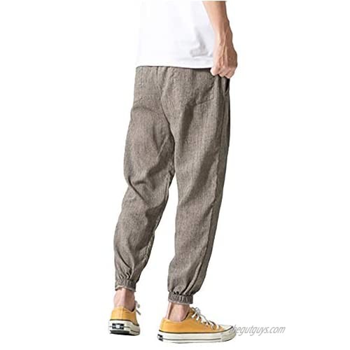 lexiart Mens Fashion Athletic Linen Pants - Lightweight Trousers Elasticated Waist Jogging Pants