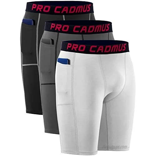 Cadmus Men's Compression Shorts 3 Pack  Cool Dry Athletic Baselayer Workout Underwear Pockets