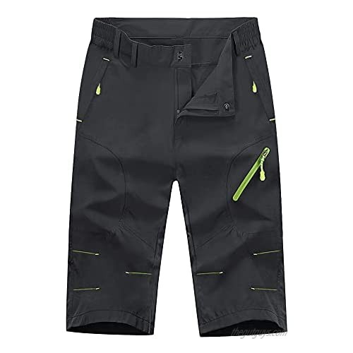 CRYSULLY Men's Hiking Capri Pants Quick Dry Outdoor 3/4 Cargo Shorts Below Knee