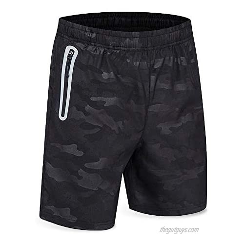 Euymhod Men Basketball Running Gym Workout Athletic Shorts Lining Quick Dry Shorts with Zipper Pockets