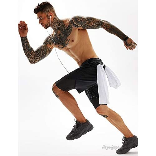 FLYFIREFLY Men's 2 in 1 Running Shorts with Pockets Gym Sport Athletic Shorts for Men Workout