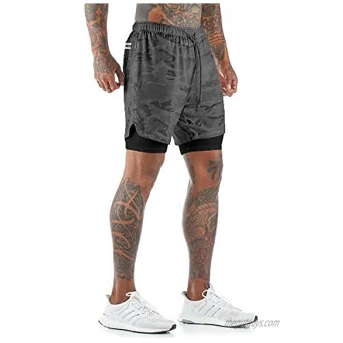 FSVABY Mens 2 in 1 Running Shorts Light Weight Workout Yoga Gym Shorts with Towel Loop