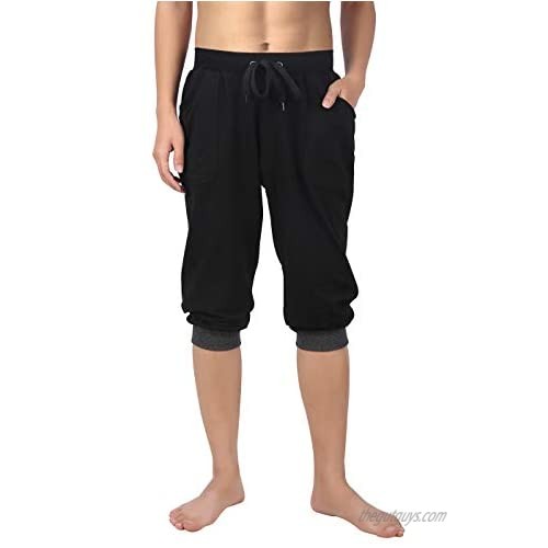 HDE Men's 3/4 Workout Training Jogger Capri Pants Casual Cotton Cropped Yoga Shorts for Men with Pockets