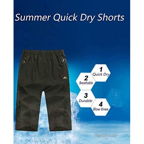 HOPATISEN Men's Quick Dry 3/4 Athletic Shorts Capri Pants Climbing Workout Gym Running Shorts with Zipper Pockets