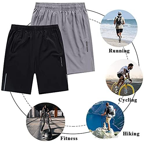 KEFITEVD Men's Running Shorts Quick Dry Gym Workout Shorts with Zipper Pockets