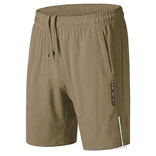 KEFITEVD Men's Running Shorts Quick Dry Gym Workout Shorts with Zipper Pockets