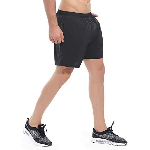 LAZALAM Men's 5 Running Workout Shorts Quick Dry Mesh Liner Athletic Shorts with Back Zipper Pockets
