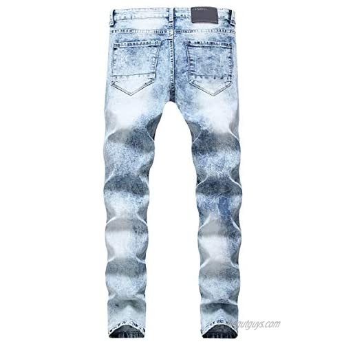 Cloudstyle Mens Ripped Jeans Embroidery Print Straight Fit Distressed Holes Denim Pants