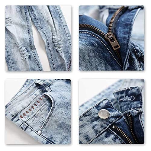 Cloudstyle Mens Ripped Jeans Embroidery Print Straight Fit Distressed Holes Denim Pants