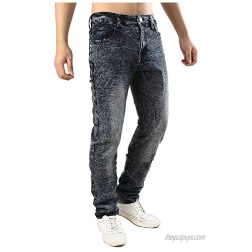 L04BABY Men's New Comfy Stretch Skinny Biker Jeans Dyeing Straight Denim Pants