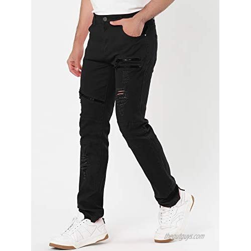 Lars Amadeus Men's Denim Pants Slim Fit Retro Ripped Distressed Zipper Punk Gothic Skinny Jeans