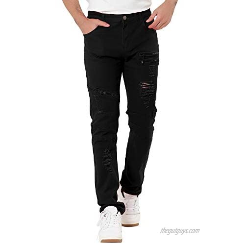 Lars Amadeus Men's Denim Pants Slim Fit Retro Ripped Distressed Zipper Punk Gothic Skinny Jeans