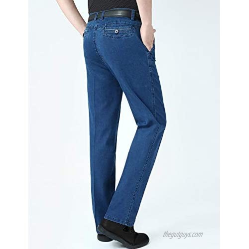 Locachy Men's Regular Fit Casual Straight Jeans Business Denim Pants
