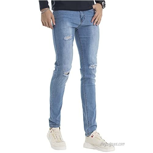 LONGBIDA Men's Ripped Skinny Slim Fit Frayed Stretch Jeans Denim Pants