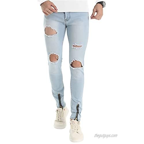 LONGBIDA Men's Skinny Ripped Distressed Destroy Jeans Slim Fit Denim Pants with Zipper