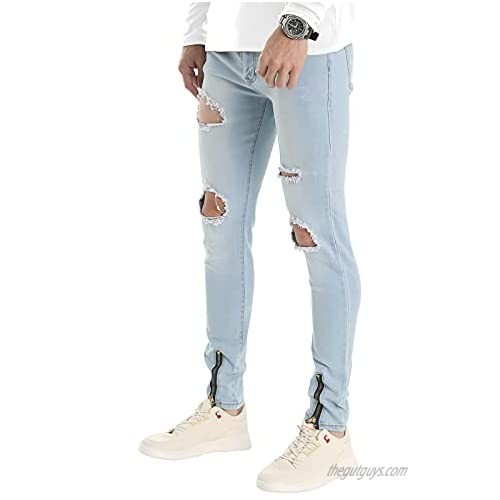 LONGBIDA Men's Skinny Ripped Distressed Destroy Jeans Slim Fit Denim Pants with Zipper
