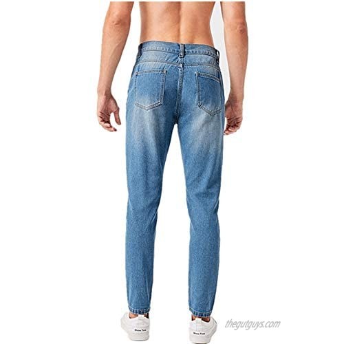 LONGBIDA Men's Straight Fit Jeans Holes Ripped Pants