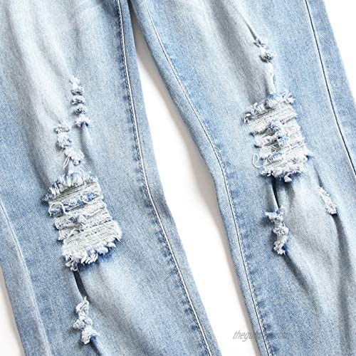 Lu's Chic Men's Ripped Jeans Skinny Denim Slim Fit Tapered Destroyed Hole Distressed Pockets