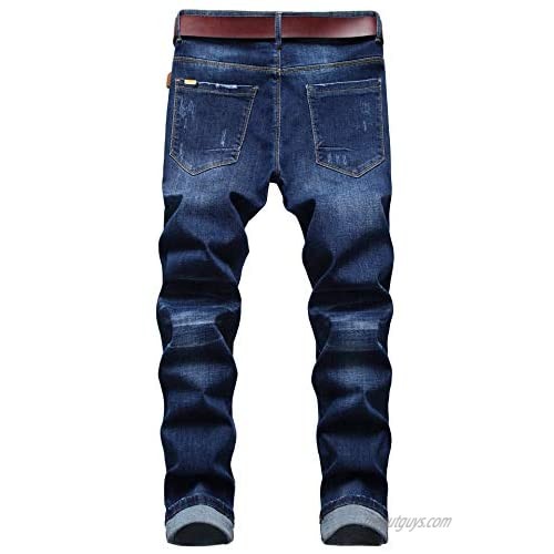 Men's Ripped Distressed Destroyed Skinny Fit Fashion Slim Washed Denim Jeans Pants