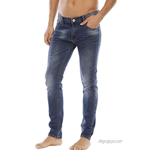 Men's Ripped Distressed Slim Fit Straight Destroyed Fashion Washed Denim Jeans Pants