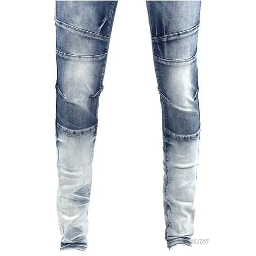 S-JACOL Men's Denim Jeans Skinny Stretch Pleats Vintage Long Pant with Outside Tape