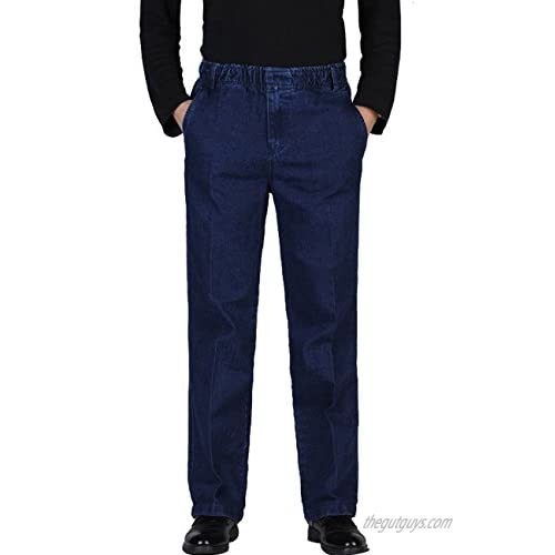 Zoulee Men's Full Elastic Waist Denim Pull On Jeans Straight Trousers Pants
