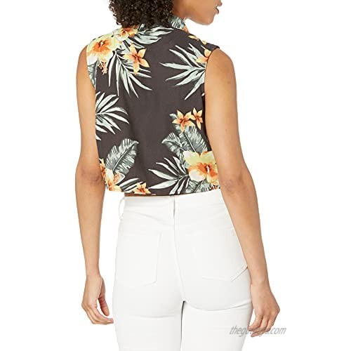28 Palms Women's Loose-Fit Silk/Rayon Tie Front Hawaiian Crop Top