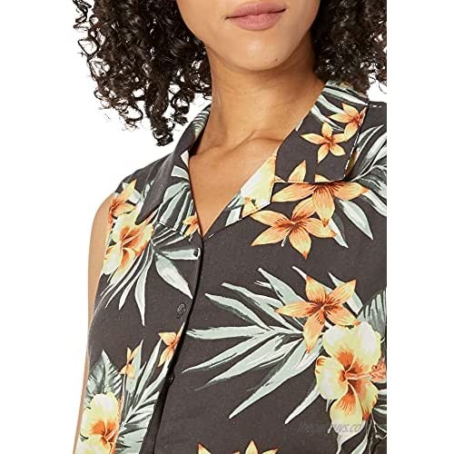 28 Palms Women's Loose-Fit Silk/Rayon Tie Front Hawaiian Crop Top