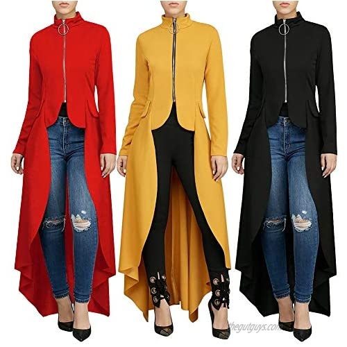 Adogirl Peplum Tops for Women - High Low Asymmetrical Long Sleeve Zipper Front Bodycon Blouse Shirt Dress