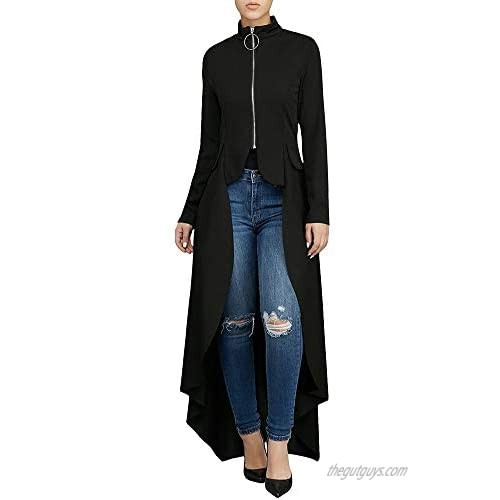 Adogirl Peplum Tops for Women - High Low Asymmetrical Long Sleeve Zipper Front Bodycon Blouse Shirt Dress
