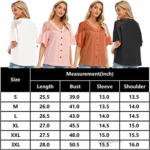 Anbenser Womens Button Down Blouse V Neck Short Sleeve Loose Top Lace Shirts