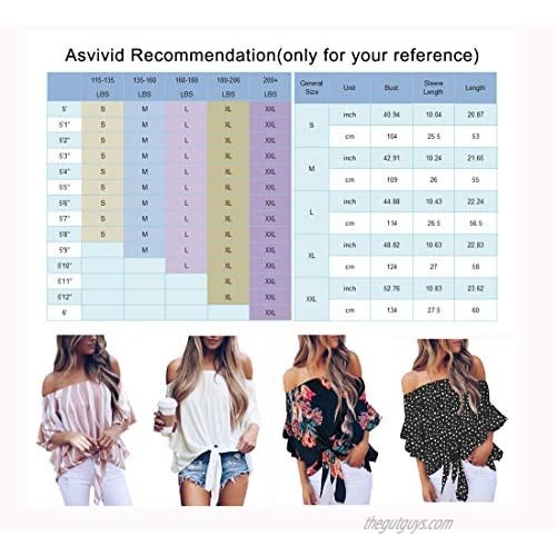 Asvivid Womens Casual Solid Off The Shoulder Tops 3/4 Bell Sleeve Blouses Casual Tie Knot Date Work Office T-Shirt L Grey