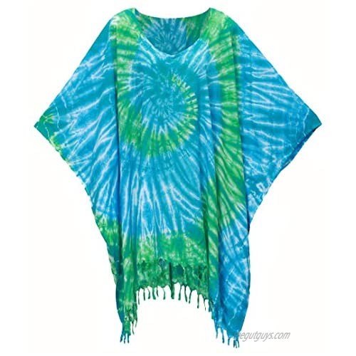 ATM Tie Dye Poncho Caftan Kaftan Blouse Tops Cover Up Spiral Real Handmade Plus Size