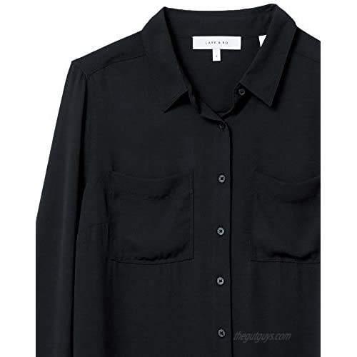 Brand - Lark & Ro Women's Georgette Long Sleeve Button Up Woven Top
