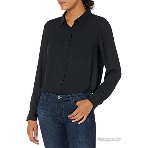  Brand - Lark & Ro Women's Georgette Long Sleeve Button Up Woven Top