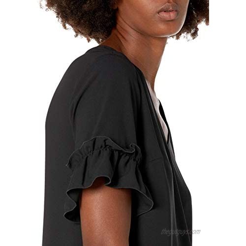Brand - Lark & Ro Women's Ruffle Sleeve V-Neck Blouse