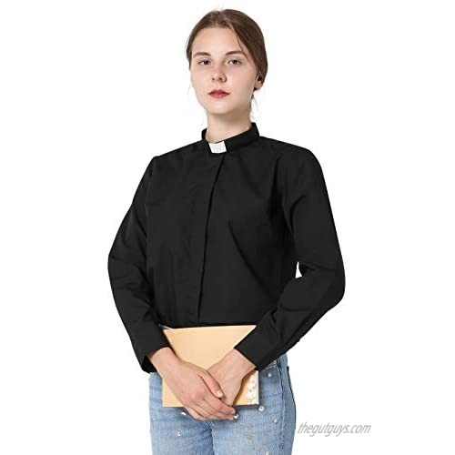 IvyRobes Womens Long Sleeves Clergy Shirt no Tab-Collar