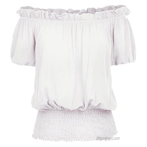 Kate Kasin Womens Renaissance Peasant Shirt Off Shoulder Boho Smocked Blouse Top