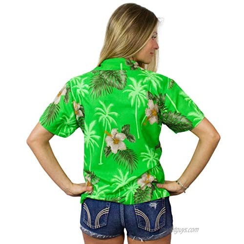 King Kameha Hawaiian Blouse Shirt for Women Funky Casual Button Down Very Loud Shortsleeve Small Flower