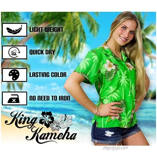 King Kameha Hawaiian Blouse Shirt for Women Funky Casual Button Down Very Loud Shortsleeve Small Flower
