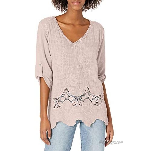 M Made in Italy Women's Peasant Style Crochet Accent Blouse