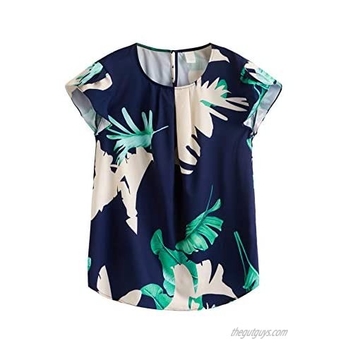 Milumia Women's Tropical Print Top Cap Sleeve Keyhole Back Office Blouse Shirts