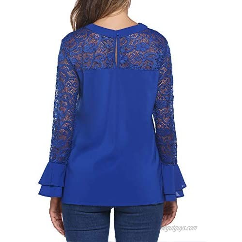 SoTeer Lace Top Women's 3/4 Ruffle Bell Sleeve Blouse Boatneck Chiffon Tops S-XXL