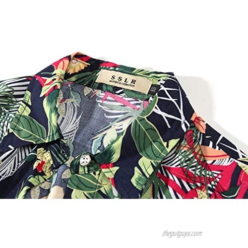 SSLR Womens Summer Shirts Button Down Floral Tops Long Sleeve Hawaiian Shirts for Women