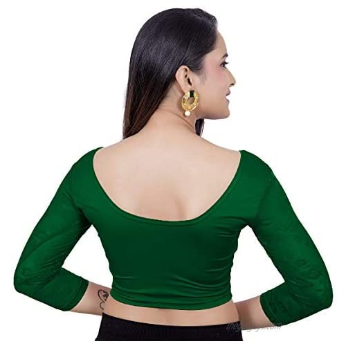 TMS Women's Blouses Readymade Gold Stretchable Saree Crop Top Choli Free Size Sparkling
