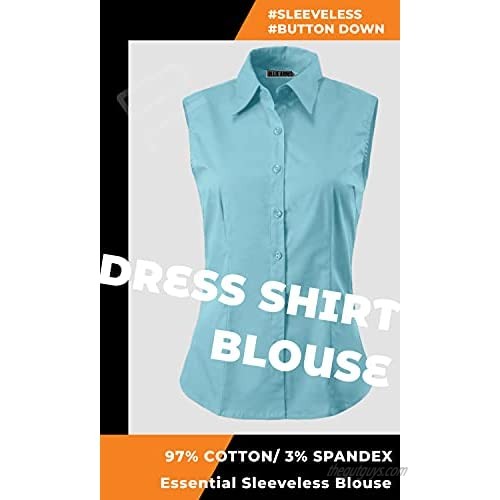 Womens Stretchy Fitted Sleeveless Office Business Button Down Collar Blouse Top