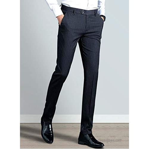 Botong Men's Regular Fit Striped Dress Pants Wrinkle-Free Stretch Flat Front Casual Pants Comfort Suit Pant
